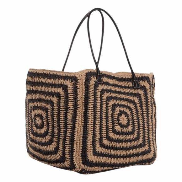 Madewell Large Two-Toned Straw Tote Natural Multi Rafia Brown Black - Picture 2 of 3